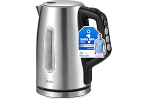 Midea Czajnik elektryczny z regulacją temperatury (40, 60, 70, 80, 90, 100 stopni C), stal nierdzewna 1,7 l, Kettle 2200 W z okienkiem, funkcja utrzymania ciepła do 60 min