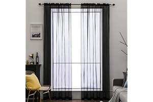 MIULEE Przezroczyste firany woalowe, jednokolorowe, do salonu, przewiewne, do sypialni, 260 x 140 cm (wys. x szer.), czarne