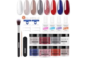 Dipping Powder Starter Kit, wakaniya Dipping Powder 8 Farben Weiß Nude Dip Powder Nail Set mit Base Top Coat, Nail Remover Wraps French Nagelpuder Starter Set für Anfänger DIY & Professional Salon