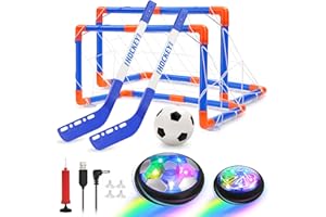 Kizhah Hover Hockey Football Set,3 in 1 Hover Ball,Rechargeable LED Kids Hover Foam Football,Floating Hockey,2 Goals,Inflatable Soccer for Indoor Outdoor Game,Football Gift for Boys Toys Age 3 4 5 6+