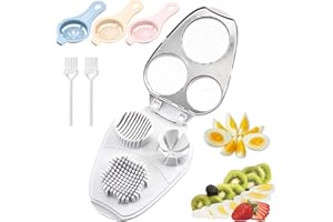 GYYXH 3-in-1 Egg Slicer Stainless Steel with 3 Egg Separators and 2 Pieces Mini Cleaning Brush, Egg Slicer with Transparent Bowl, Multi-Purpose Egg Cutter Dishwasher Safe for Eggs, Mushrooms, Soft Fruit