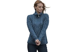 ARAN WOOLLEN MILLS Irish Shaped Zipper Merino Wool Cardigan Sweater with Mock Turtleneck Made in Irlandia