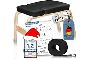 ‎VALENESS VALENESS® Yoga Kopfstandhocker - Hochwertiger Yoga Hocker inkl. Yogagurt, Yogablock & Übungsposter - Yoga Stuhl zur Handstand-Übung aus massivem Naturholz - Yoga Ausrüstung für Zuhause (Schwarz)