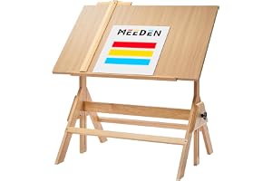 MEEDEN Massivt träbord – 90 cm x 59 cm konstnärsritbord – skrivbord studiobord – konsthantverksbord med justerbar höjd för ko