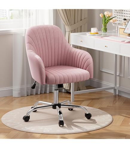 BBTEQEKN Velvet Petal Desk Chair - Height Adjustable, 360° Swivel, Bow-Tied Cushion For Vanity, Home Office, Makeup