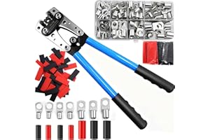 SBGGRL Crimpzange Kabelschuhe AWG Draht Crimper mit 100 Stück Schrumpfschlauch und 60 Kupferanschlüsse, batteriekabelschuh Crimpzange für Kabelhülse zwischen 6-50 mm²