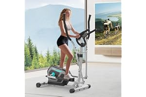 Neezee Ellittica,Macchina Ellittiche Magnetica con 16 Livelli di Resistenza,display LCD,Portaborraccia,Pedali antiscivolo,Capacità di Peso fino a 130KG,Cyclette Ellittica da Casa