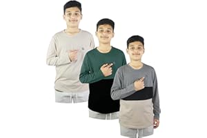 Bahob® 3 & 6 Pack Boys Long Sleeved Top Round Neck Kids T Shirts Long-Sleeve T-Shirt Soft Cotton 3-14 Years