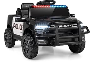 COSTWAY 12 V elbil för barn, polis barnbil med fjärrkontroll | Barnfordon med sirene, blåljus, signalhorn och säkerhetsbä