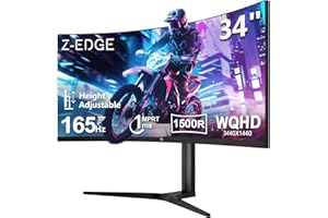 Z Z-EDGE Z-Edge Monitor Gaming Curvo 34'', 165Hz, 3440x1440, 1ms MPRT, Altura & Inclinación Ajustables, Pantalla Ultra Ancho 21:9 con DP Cable, FreeSync, 1500R VA, 2* HDMI2.0 &2* DP1.4, RGB, VESA 100 * 100mm