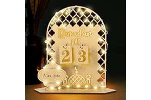 HUIKUANGEU Calendario Ramadán,Calendario Adviento Ramadan Kareem de AcríLico,Diy Ramadán Decoración de Madera,Calendario de Ramadan de Madera,Ramadan Calendario Adviento,Eid Mubarak Decoración