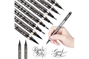GOLDGE 8pcs Stylos de Calligraphie, Feutre à Pinceau Souple, Stylo-feutre Pointe Souple 4 Tailles Différentes et 2 pcs Encre Noire pour le Dessin, la Pratique de la Calligraphie, le Lettrage à la Main