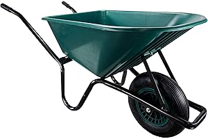 GLOBEWOLF Garden WHEELBARROW Heavy Duty 110Ltr Toughened Plastic Green Tray 150kg Barrow Loads 1 Wheel Equine Yard Gardening Barrow All Terrain Pneumatic Tyres for Gardeners or Equestrian Wheelbarrow