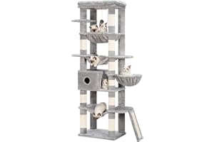Hey-brother Drapak, wielopoziomowe drzewko dla kotów, wysokość 175 cm, meble dla kota z dużymi platformami, bardzo przestronny hamak, jaskinie, kosze dla kotów, płyta do drapania i pluszowa kula