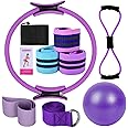 Eacam Pilates Ring Circle Set - Workout at Home Workout Equipment Women - Booty Bands Stretching Equipment Pilates Mini 25cm Exercise Ball Resistance Band for Legs Arms and Thighs