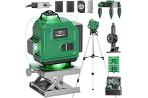 RINOXAR Livella Laser Autolivellante 4x360° con Treppiede, 16 Linee Livella Laser Verde Professionale, 2xBatterie Ricaricabili, Display Digitale LCD- LevelMaster PRO