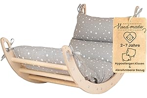 WoodsCraft Kletterbogen mit Kissen - Holz Klettergerüst Indoor - Hypoallergen Kissen für Kletterbogen, Holzwippe, Bogenwippe - Montessori Kletterspielzeug - Baby Klettern Indoor - Wippe Kinder