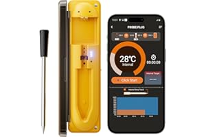 HTOOA Fleischthermometer Kabellos Smart-Grillthermometer Bluetooth Verbindung 120m APP-Steuerung Kerntemperaturmesser Bratenthermometer für Backofen,Grill,Rotisserie