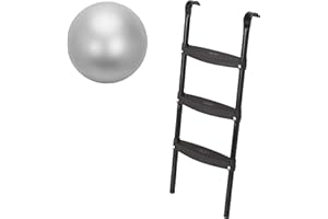 valuents Trampolin Leiter – schwarz // Silber – zum Einhängen – 86/110 cm hoch mit 3 extra Breiten Stufen +Plus: 1 Pilates/Yoga-Ball