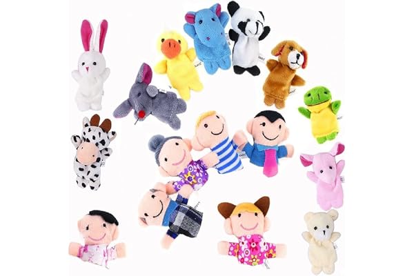 Jzhen 16 Pièces Marionnette à Doigt, Marionnettes À Doigts Différents de Style Famille et Animaux, Marionnettes Jouets Mignonnes pour Jeux, Spectacles, Écoles