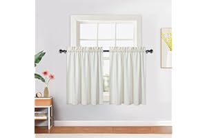 CAROMIO Tende a pannello idrorepellenti Tende a pannello da cucina moderna mezza caffetteria Tende a pannello in rilievo Struttura tende corte per piccole finestre Tenda corta, 2 xW76cm x H76cm, Beige