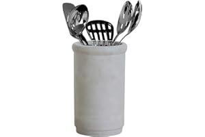 Olly & Rose Portautensili in ceramica temprato, 18 cm, porta utensili da cucina e bagno (grigio chiaro)