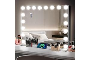 YU YUSING Hollywood Espejo Maquillaje con Luz 18 LED, 80 x 62,5 cm, 3 Modos Iluminación Regulables, Espejo Tocador, Espejos de Mesa, USB, Controles Táctiles, Vanity Mirror Tocador Dormitorio, Blanco