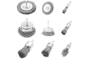 ICASTNY Wire Brush for Drill, 9Pcs Wire Wheel Brushes Metal Brush for Polishing, Rust Removal, Cleaning, Deburring & Paint Removal