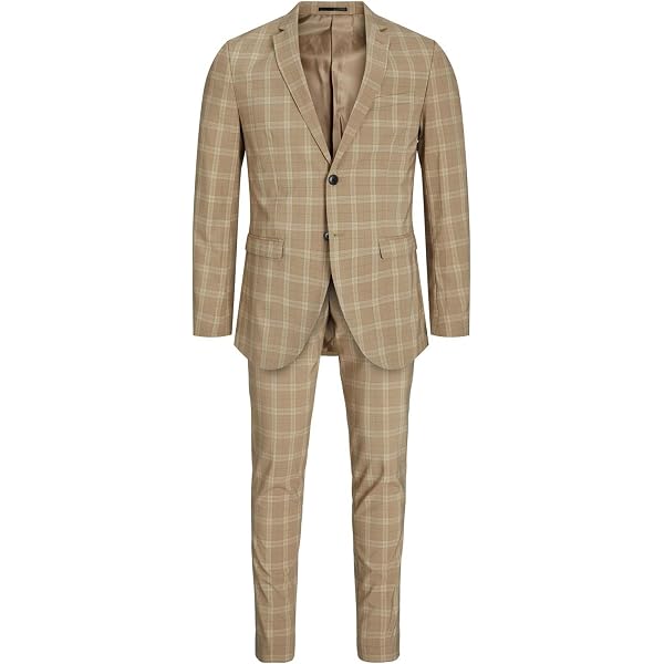 Costume Homme Jack & Jones Slim Fit - Veste Croisée 1 Bouton + Pantalon - Carreaux, Poches à Rabat - Élégant Et Moderne