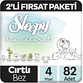Sleepy Bio Natural 2'li Fırsat Paketi Bebek Bezi 4 Numara Maxi 82 Adet Cırtlı Bez