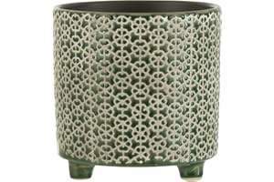 J-Line by Jolipa Cache Pot sur Pieds en céramique Verte 16x16x16 cm, Green, Unique