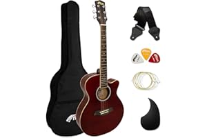 Tiger ACG1-RD Guitarra acústica de cuerpo pequeño con cuerdas de acero para principiantes - Rojo