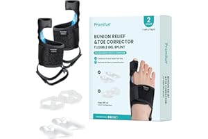 PROMIFUN Correcteur d'oignon pour homme et femme - 1 paire d'attelles pour oignon - Correction d'oignon réglable avec gel souple - Coussinets pour soulager la douleur - Redresseur d'orteils avec sangle