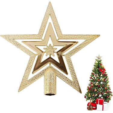 Étoile De Sapin De Noël Dorée - Décoration De Cime En Métal Ajouré, 25 Cm - Pour Sapin Naturel Ou Artificiel, Fixation Facile
