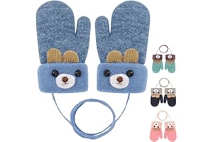 Becellen Invernali Mittens Bambino, Caldi Antivento Guanti Maglia con Cordino Neonato Carino Morbidi Foderati Guanti Termici Spessi Mittens per 0-3 Anni Bambini Ragazze