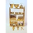 Tirtha Enterprises Handcrafted Brass Miniature Kitchen Set/Bhatukali/Toy Set/Home Decor/choppu Jaman/Real Cooking Kit for Play with Brass Stand (Gold 4)