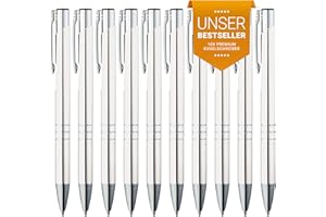 ‎GIMEI GIMEI® Metall Kugelschreiber Set 10 Stück | Premium Hochwertig, für Einfaches & Weiches Schreiben | Blauschreibender Kulli Weiß als Optischer Hingucker