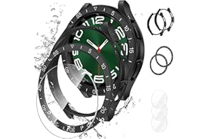 Neitra [2+2+3 Stück Samsung Galaxy Watch 6 Classic Schutzhülle + Displayschutzfolie 47mm Hülle, 3 Kratzfest Schutzfolie+2 Hart PC Bumper Case+1 Lünette Adhesive Ring Hülle für Galaxy Watch6 Classic