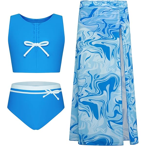 GRACE KARIN Mädchen 3-teiliger Bikini Set | Blumendruck Badeanzug Mit Überkleid