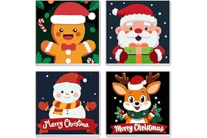 MXJSUA 4 Pack Framed Canvas Paint by Numbers for Kids Adults, Christmas Snowman Deer Paint by Numbers Kit for Children Beginners, DIY Acrylic Painting Craft Kits for Home Wall Decor, 20x20cm