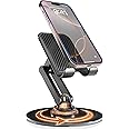 Cooper 360 Stand - Adjustable Cell Phone Stand for Desk | 360 Click-Rotating, Multi-Angle, Non-Slip Metal Base, Foldable & Portable | iPhone Stand for Desk, Cell Phone Stand Holder (Piano Black)
