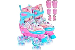 SPORTNEER Roller Skates for Girls, Roller Skates 4-Size Adjustable with 6 Protective Gear Set, 8 Light Up Wheels Kids Roller Skate for Toddler Girls Youth Beginner, Ideal Christmas Birthday Gift