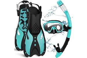 Snorkel Set Adults with Flippers, Couleeur Diving Set with Snorkel Mask, Dry Snorkel, Adjustable Flippers, Snorkelling Packages for Men and Women Scuba Diving Snorkel Mask Fins