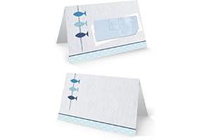 ‎LOGBUCH-VERLAG Logbuch-Verlag 25 Tischkarten 3 FISCHE blau weiß maritim türkis Namensschilder Taufe Kommunion Geburtstag Hochzeit Sommer