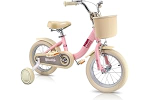 SIMEIQI 14/16/18 Inch Kids Bike for Girls & Boys, Children's Bicycle with Stabilisers, Kickstand, Handbrake, Coaster Brake, Basket & Bell - Ideal for Ages 3-12 Years