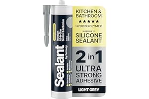 HEMWAY Light Grey Kitchen & Bathroom Sealant & Adhesive Hybrid Polymer | Superior to Bathroom Silicone Sealant | Waterproof, Odourless, Anti-Mould | Ideal For Kitchen & Around Bath & Shower - 300 ml 1 Pack