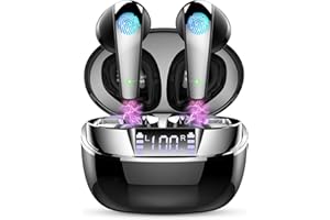 ORDTOP Cuffie Bluetooth, Auricolari Bluetooth 5.3 Stereo HiFi con 4 HD Mics, Cuffie Wireless in-ear LED Display, Mini Cuffiette Bluetooth 35H IP7 Impermeabile Auricolari senza fili USB-C Touch Control, Nero