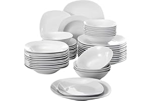 MALACASA, Série Elisa, 48pcs Service de Table Porcelaine, 12 Assiettes Plates, 12 Assiettes à Dessert, 12 Assiettes à Soupe,12 Bols à céréales pour 12 Personnes