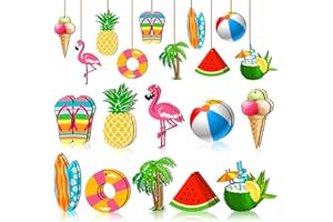 LQTSLFM Estivi in Legno da Appendere, 20 Pezzi Ornamenti Estivi con la Corda, Decorazioni Ornamenti da Appendere Ornamenti Estivi per Tropicali Hawaiane Feste Mare Portico Parete Giardino