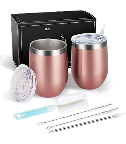 8 Stück Champagner-Tumbler, 6 Oz (ca. 180 Ml), Doppelwandig Isoliert, Unzerbrechlich, Mit Deckel – Roségold